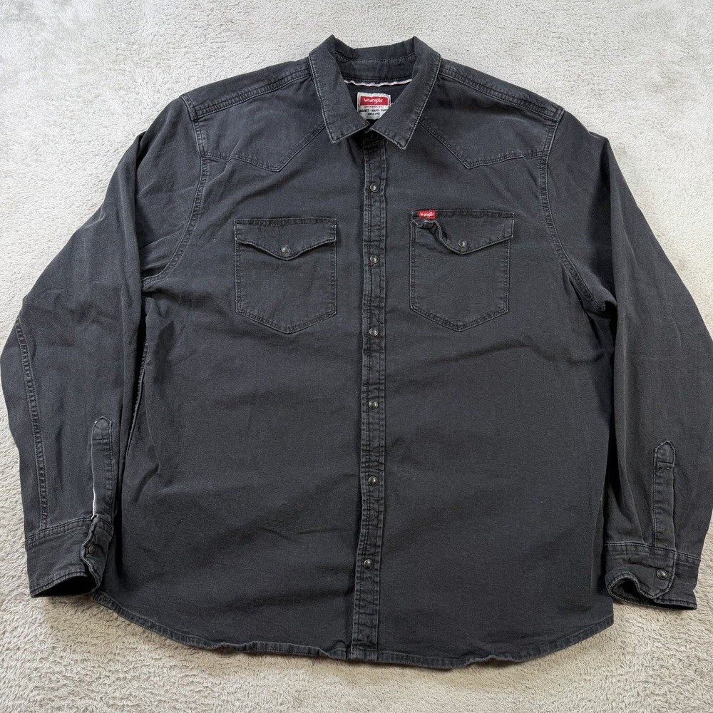 Wrangler Shirt Mens XL Black Denim Pearl Snap Western Cowboy Rodeo Pocket